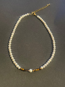 PEARL & TIGERS EYE NECKLACE - Lemuria Store