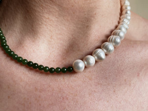 Green Jade & Baroque Pearl Necklace - Lemuria Store