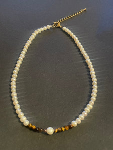 PEARL & TIGERS EYE NECKLACE - Lemuria Store