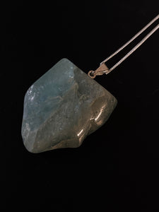 Aquamarine Raw Piece on Silver Necklace - Lemuria Store