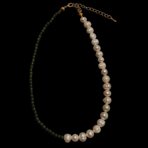 Green Jade & Baroque Pearl Necklace - Lemuria Store